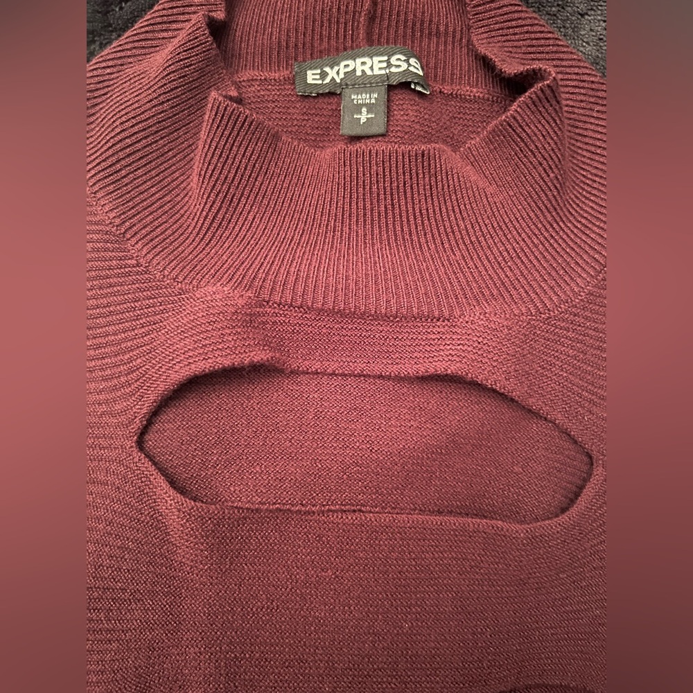 EXPRESS Burgundy Cutout Long Sleeve Top and Skirt Set NWT - Picture 8 of 10